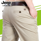JEEP SPIRIT吉普休闲裤男商务休闲直筒简约男裤春夏微弹棉质舒适休闲裤子608B 米白色 33