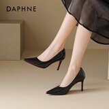 达芙妮红底黑色高跟鞋女2025新款纯欲不累脚尖头细跟气质高跟鞋女单鞋