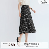 伊芙丽（eifini）【经典延续】伊芙丽波浪摆气质绝美碎花拼接韩式半身裙女A字半裙 黑色 XL /130-140斤