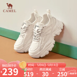 骆驼（CAMEL）老爹鞋女潮酷网布皮面拼接双系带厚底休闲鞋 L24S283079 米白 40