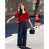 德玛纳【橡筋一字肩圆领两穿】夏季轻盈亚麻棉混纺衬衫气质衬衣女装上衣