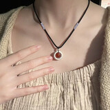 颜如饰999银相思豆平安扣项链吊坠新中式高级感锁骨链送女朋友生日礼物 L2134平安扣项链