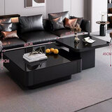 硕凡意式高级轻奢岩板正方形现代小户型茶几家用客厅黑色极简简约组合 黑色钢化玻璃面【带抽屉】80+60