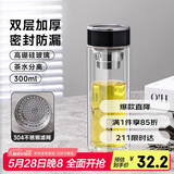 希乐大容量玻璃杯子 高硼硅玻璃茶水分离杯 男士双层加厚商务水杯