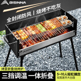 BISINNA加大号露营烧烤架户外立式可折叠无烟烧烤炉便携家用5-10人碳烤炉 石墨黑【防风折叠烧烤炉】