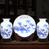 傲世景德镇瓷器摆件办公室博古架陶瓷工艺品酒柜玄关客厅电视柜装饰品 安居乐业三件套+全套底座+证书