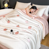 猫人水洗冰丝夏凉被四件套夏季仿天丝真丝被套床单双人床上用品空调被 桃子-奶白粉【加倍凉感裸睡】 四件套/2.0*2.3m夏被+床单+2枕套