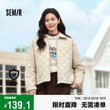 森马（Semir）棉服女灯芯绒翻领菱形格复古2024冬三防宽松轻薄棉衣109724112007