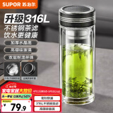 苏泊尔（SUPOR）双层玻璃杯办公泡茶杯男女士茶水分离杯车载水杯子500mL儒雅黑