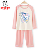 巴布豆儿童睡衣家居服套装男童纯棉亲肤透气女童薄款空调服【7A抗菌】 【长袖款】粉 彩虹小丽 160