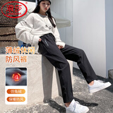 浪莎加绒运动冲锋裤女秋冬款情侣修身直筒休闲长裤跑步防风女裤子加厚