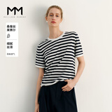麦檬MM呼吸感空气衫/轻量垂坠/活力条纹短袖针织衫夏装5G4931591 深藏青 L