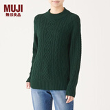 无印良品 MUJI 女式 阿兰图案 高领毛衣 长袖针织衫女款冬季W9AA874 绿色 XS (150/76A)