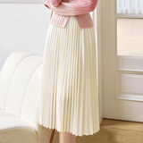 香影百褶裙半身裙女中长2026春季新款白色裙子垂感高腰显瘦a字裙 米白 S