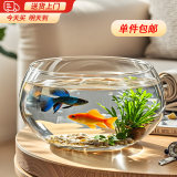 贝初众鱼缸生态缸中小圆形玻璃鱼缸加厚斗鱼缸金鱼缸懒人客厅桌面鱼缸 20*15*10cm 裸缸