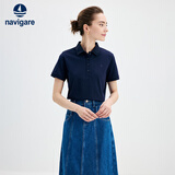纳维凯尔意大利小帆船女士纯色翻领T恤短袖保罗polo衫2325525528 深蓝  L 