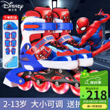迪士尼（Disney）轮滑鞋儿童女闪光溜冰鞋女童男可调旱冰鞋滑冰鞋直排滑轮鞋套装 高端软面蜘蛛侠8闪+护具7件套+包 M （平时鞋码28-31码）