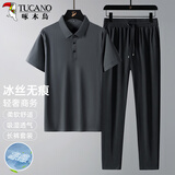 啄木鸟（TUCANO）短袖t恤男冰丝无痕运动套装翻领中老年polo衫长裤俩件套 深灰XL