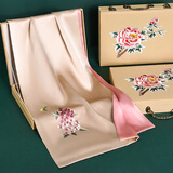 杭丝路苏绣丝巾真丝女桑蚕丝亲肤围巾外搭披肩妈妈生日高档礼物蝴蝶香槟