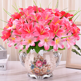 绿秀欧式仿真假花客厅摆件餐桌花电视柜摆设茶几台盆栽装饰花塑料插花 新百合玫+B花瓶 (含瓶一套)