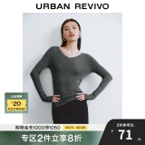 UR秋季新款女装简约基础百搭休闲修身V领针织衫UWB940008 中灰 S