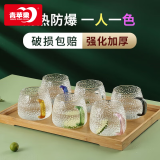 青苹果 锤纹水杯简约杯子带把泡茶杯客厅家用耐热玻璃杯清新森系牛奶杯 【万人购买】彩柄冰晶杯400六色