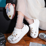 【95成新】卡骆驰（crocs）男女泡芙洞洞鞋户外休闲时尚厚底一脚蹬沙滩鞋 207521-100 36-37  