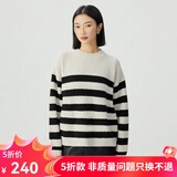 哥弟真的好（GIRDEAR）女装圆领宽松条纹纯羊毛针织衫毛衣女A301432 黑米条 M (3)