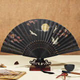 极度空间 扇子古风折扇生日礼物汉服COS拍照舞蹈道具绢布竹扇子鹤唳华亭