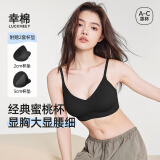 幸棉外扩文胸小胸显大聚拢漫画胸厚杯垫无痕无钢圈软支撑收副乳内衣女 黑色 背心款  L (75C/80AB)