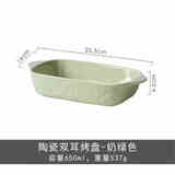 TENGTOO 烤盘烤箱用焗饭盘陶瓷北欧日式烘焙手柄彩色耐高温点心盘西餐盘 亮面奶绿-长方烤盘 23cm