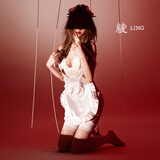 绫天生丝滑绫lingerie「蜜谋」520性感半透蕾丝刺绣胸衣女仆围兜组合礼盒装 White白色 M 「155cm-175cm」