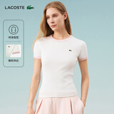 LACOSTE法国鳄鱼女装25春夏新款拼色纯棉修身舒适短袖T恤|TF2432 NFU/白色/粉色拼色 M 38
