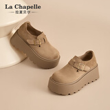 拉夏贝尔女鞋勃肯鞋女新款百搭复古增高板鞋小个子丑萌鞋子女167 卡其色37