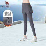 骆驼（CAMEL）加绒假两件健身裤女高腰紧身跑步长裤 Y24CA4L0612 寒泉灰 M