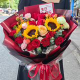 馨仪鲜花速递玫瑰向日葵康乃馨花束生日礼物全国同城配送 向日葵康乃馨玫瑰混搭花束