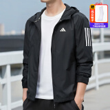 阿迪达斯（adidas）官方舰店男装夹克 25春新款运动服休闲防风开衫跑步健身时尚外套 单层/反光细节/主推 【梭织连帽】 M 【170-175cm/130-140斤】