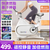 汗马智能磁控动感单车家用减肥运动器材静音mini室内脚踏自行车健身车 象牙白-磁控阻力-蓝牙
