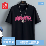 名创优品（MINISO）冰丝短袖t恤男士夏季凉感透气半袖学生休闲百搭男装运动速干衣服 黑色(放松心情) L 175(体重120-140斤左右)
