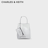 CHARLES&KEITH纯色褶皱磁吸手提斜挎托特包包女包生日礼物CK2-30782347 Silver银色 S