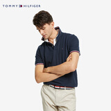 TOMMY HILFIGER夏季男装休闲珠地棉网眼条纹镶边翻领短袖T恤POLO衫B2300 藏青色416 S 推荐：120/130斤