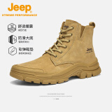 Jeep吉普男靴轻便户外高帮马丁靴男女情侣款防滑耐磨徒步登山鞋 驼色（男款-运动码）单层 37