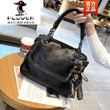 PLOVER2025新款镶钻手提女包真皮百搭时尚斜挎包简约休闲大容量单肩包潮 黑色 送挂饰