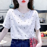 RGPX女士短袖t恤洋气2025最新款个性时尚宽松显瘦大码半袖正肩上衣ins 805#【黑星星】 L 【建议115-130斤】