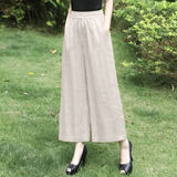 曼利鸟女士亚麻女裤2025夏季新款薄款棉麻松紧腰休闲宽松阔腿九分直筒裤 麻本色--九分裤 均码 XL[121-130斤]