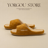 远港亚麻拖鞋女室内家居家用四季防滑防臭布艺软底棉麻木地板男春秋季 藤黄色 38-39 (适合37-38脚)