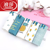 浪莎（LangSha）女士内裤女纯棉中腰青年女生三角短裤头少女可爱学生内裤校园风 5条礼盒菠萝B款 XL 170/95建议120-135斤