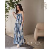 妮狄娅睡衣女夏季柔软棉带胸垫吊带衫时尚阔腿裤度假风可外穿家居服套装 QF25223图片色 M 【参考体重85-105斤】