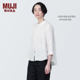 无印良品（MUJI）女式 麻 水洗 立领 七分袖罩衫女士汉麻衬衫衬衣夏季款 BC2JJA4S 白色 XL （165/92A）