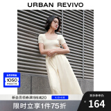UR女装新复古回潮风拼接梭织修身长款连衣裙UWG740038 米黄 M